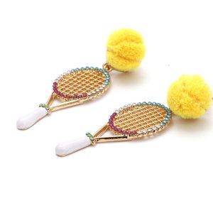 Tennis Racket Ball Sports Resort Players Lovers Rhinestone Earrings NEW